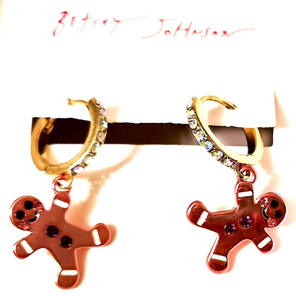 Betsey Johnson Rose Gold Tone Huggie Hoop Earrings Metallic Pink Gingerbread NIB